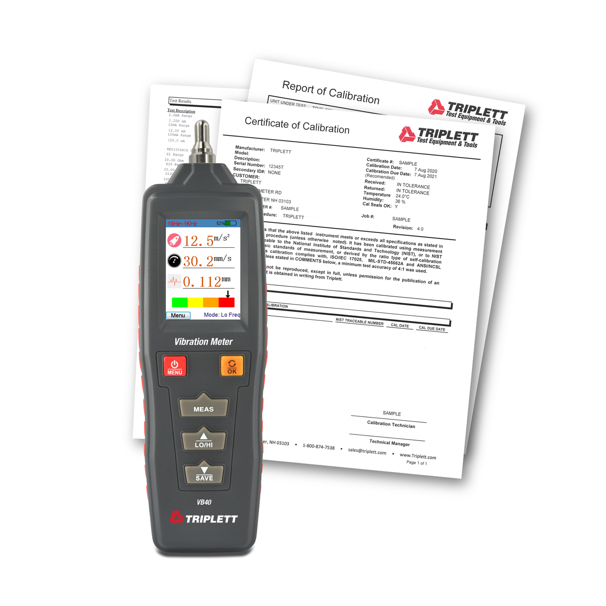 Triplett VB40-NIST Vibration Meter with Certificate of Traceability to N.I.S.T.
